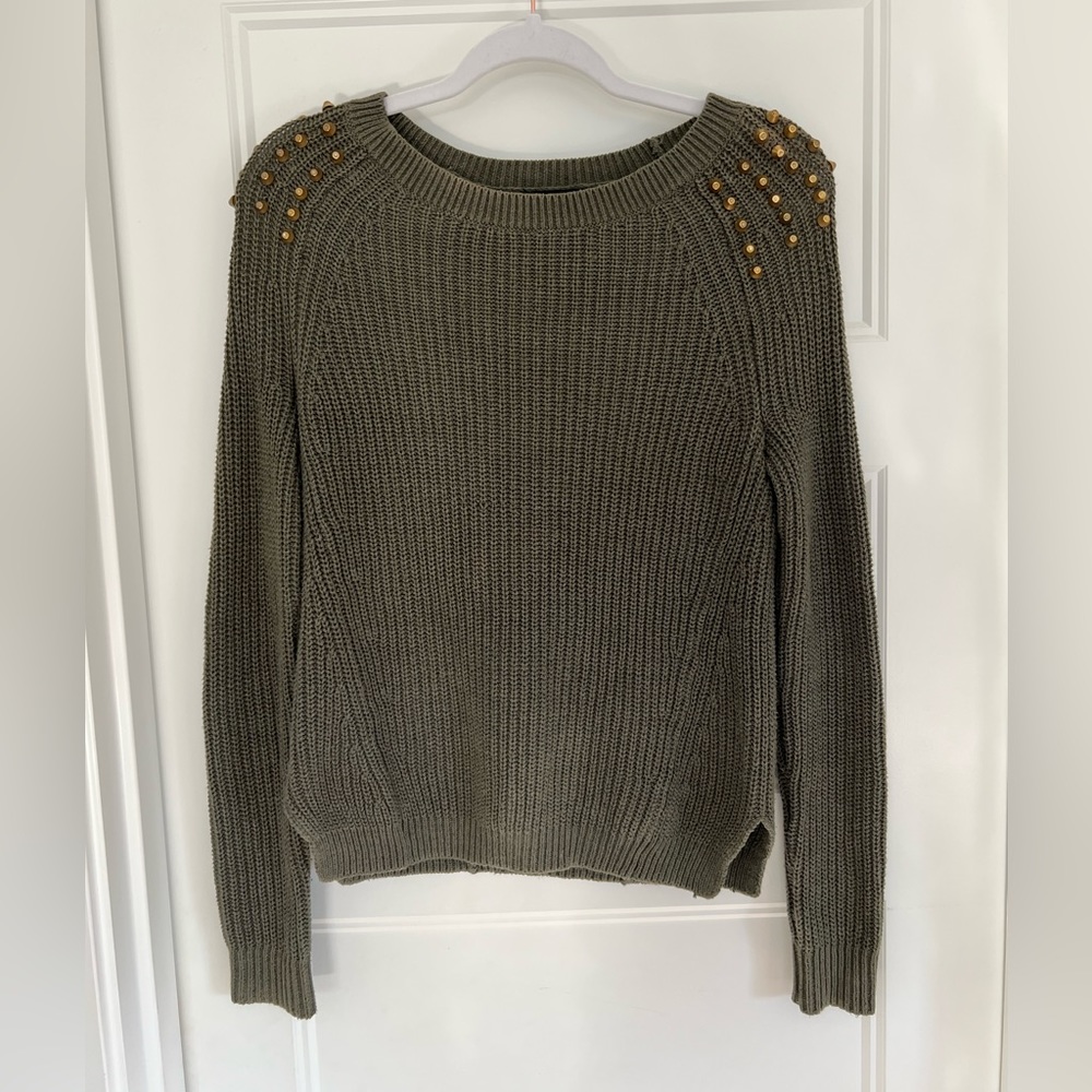Express | Olive Sweater with Gold Studded Shoulders